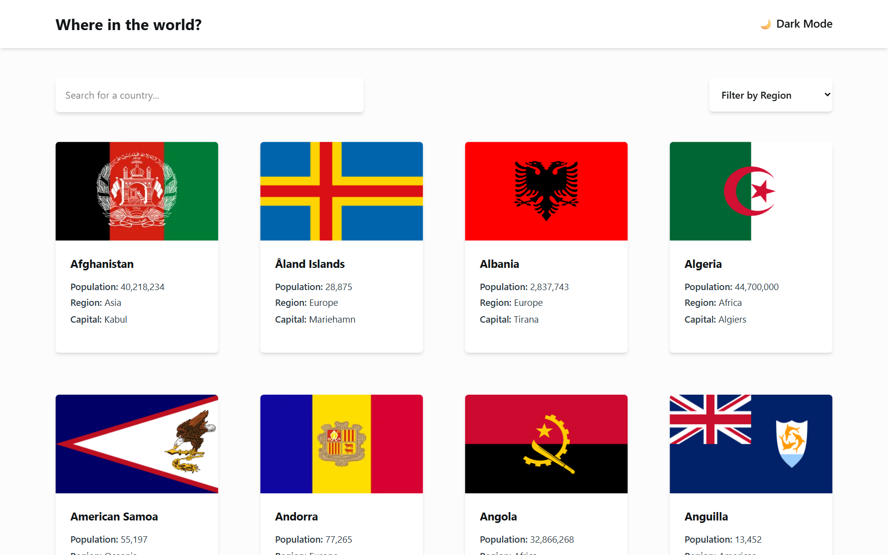 REST Countries Explorer screenshot